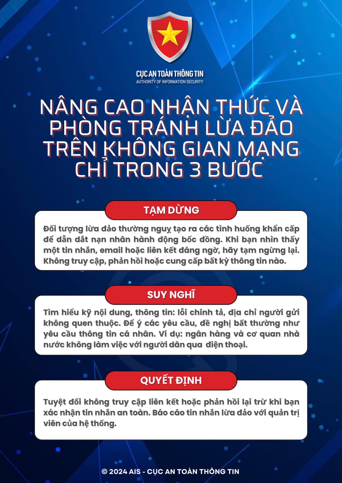 NÂNG CAO NHẬN THỨC VÀ PHÒNG TRÁNH LỪA ĐẢO TRÊN KHÔNG GIAN MẠNG CHỈ TRONG 3 BƯỚC